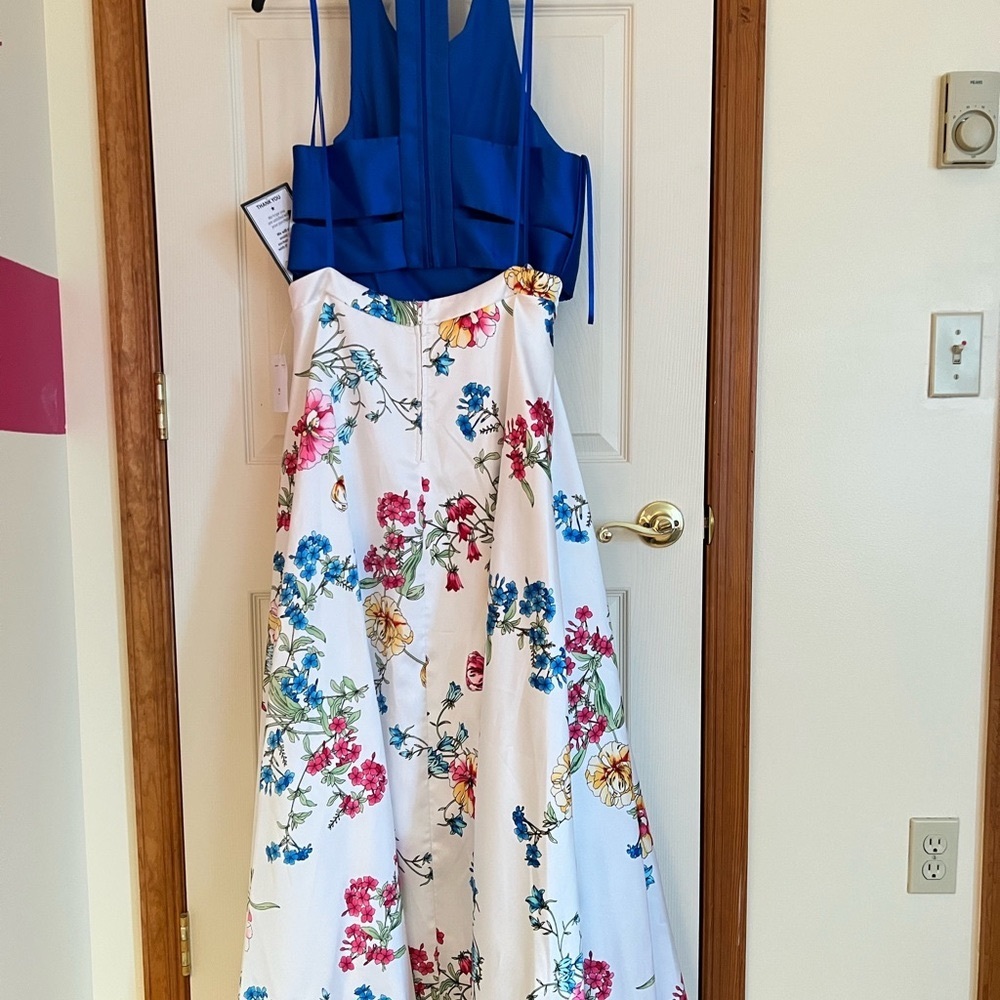 2 Piece Blue & White Printed Ballgown Skirt & Top